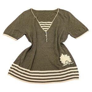 Source Unknown Olive and Cream Blouse